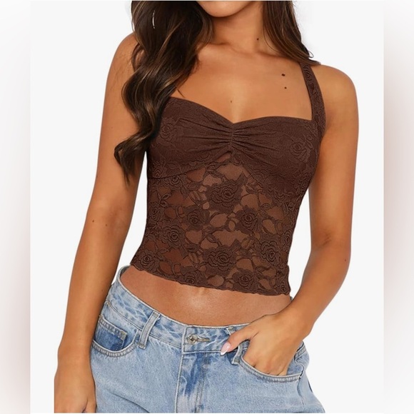 REORIA Lace Tops for Women Halter Sexy Going Out Tank Crop Y2K  Top Size Med - Picture 1 of 7